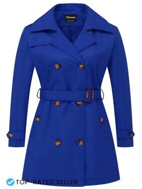 Plus Size Double Breasted Trench Coat Mid-Length Belted Overcoat with